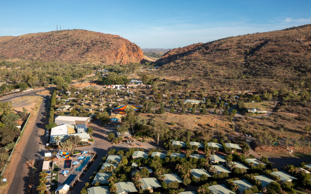 Adelaide to alice springs red centre road trip discovery parks lice springs accommodation aerial